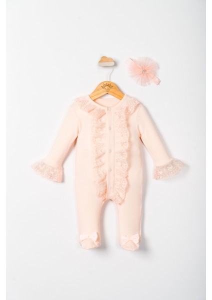 Kız Bebek Mevlütlük Tulum Bandanalı Dantelli