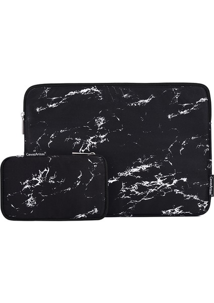 H32-T0121 Mermer Desenli Fermuarlı Dizüstü Bilgisayar Taşıma Dizüstü Bilgisayar Koruyucu Kılıfı ve Küçük Çanta - Siyah/11 Inç Dizüstü (Yurt Dışından)