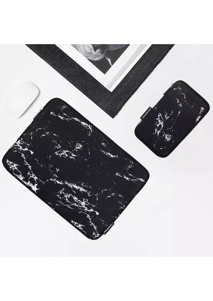 H32-T0121 Mermer Desenli Fermuarlı Dizüstü Bilgisayar Taşıma Dizüstü Bilgisayar Koruyucu Kılıfı ve Küçük Çanta - Siyah/11 Inç Dizüstü (Yurt Dışından) fiyatları