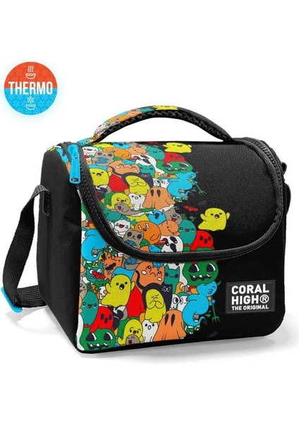 Siyah Karikatür Desenli Thermo Beslenme Çantası 11790