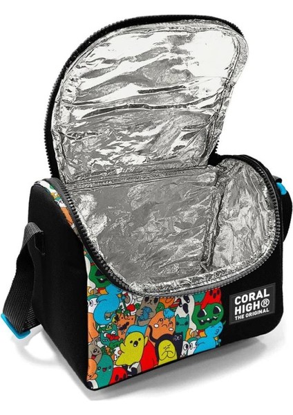 Siyah Karikatür Desenli Thermo Beslenme Çantası 11790