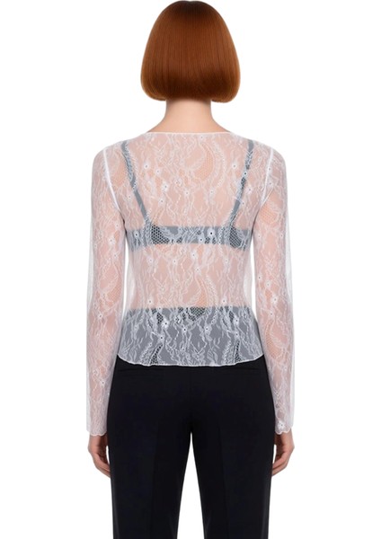 Kadın Ispanyol Kol Detaylı Kayık Yaka Esnek Örme Dantel Bluz Kaliteli Şık Rahat Modern fırsatları