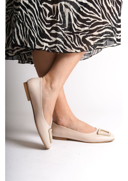 Kaylee Bağcıksız Ortopedik Rahat Taban Toka Detaylı Kadın Babet Ayakkabı Ckt - Krem fiyatları