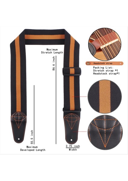 Gitar Kayışı Elektro Gitar Bas Kayışları Yumuşak Ayarlanabilir Akustik Gitar Kayışı Siyah+Kahverengi (Yurt Dışından) fiyatları