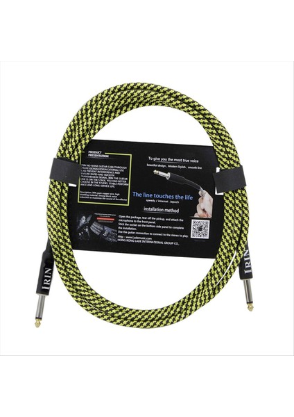 Irin Gitar Kablosu Müzik Aleti Kablosu Elektrik Kutusu Bas Ses Kablosu Örgülü Gürültü Azaltma Kablosu (6 Metre) Sarı ve Siyah (Yurt Dışından)