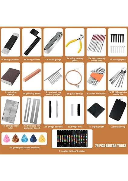79PCS Gitar Aracı Kiti Gitar Aksesuarları Gitar Stresi Melek Köprüsü Pimleri Göstergeleri ile Gitar Onarım Kiti (Yurt Dışından) fiyatları