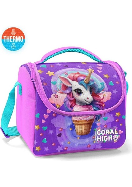 Mor Pembe Unicorn Desenli Thermo Beslenme Çantası 12782