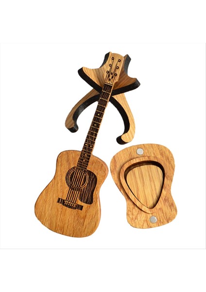 Stand ile Ahşap Gitar Seçme Çantası 3 Benzersiz Gitar Seçme Kılıfı Gitar Şekli Gitar Seçim Kılıfı (Yurt Dışından)