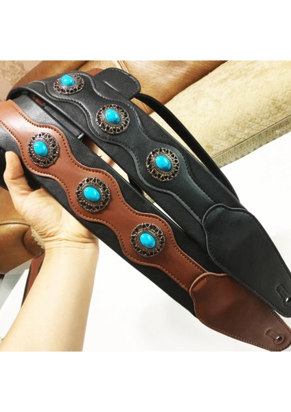Gitar Kayışı Etnik Tarzı Deri Ayarlanabilir Akustik Elektrik Bas Kayış Gitar Kemer Gitar Parçaları Aksesuarları Kahverengi (Yurt Dışından) fiyatları