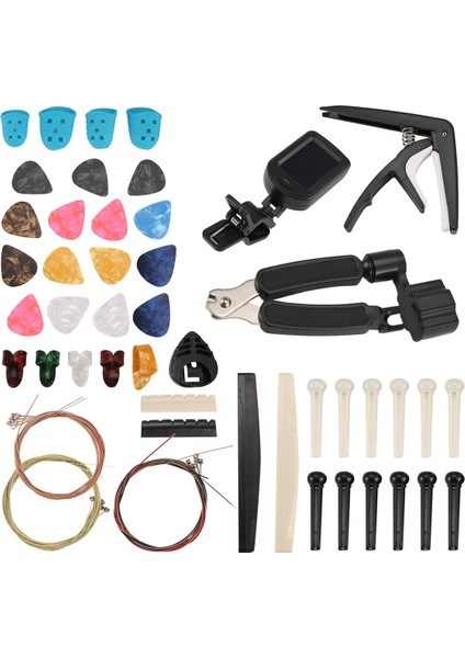 65 Pcs Gitar Dizeleri Tuner Capo Picks Pick Tutucu Başparmak Parmak Çekimleri Köprü Pimleri ile Gitar Aksesuarları Kiti (Yurt Dışından)