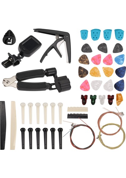 65 Pcs Gitar Dizeleri Tuner Capo Picks Pick Tutucu Başparmak Parmak Çekimleri Köprü Pimleri ile Gitar Aksesuarları Kiti (Yurt Dışından) modelleri