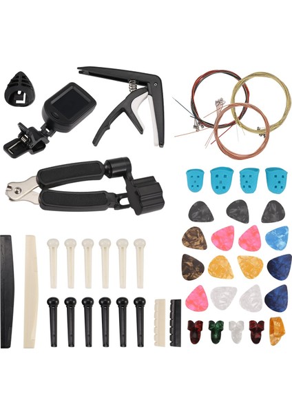 65 Pcs Gitar Dizeleri Tuner Capo Picks Pick Tutucu Başparmak Parmak Çekimleri Köprü Pimleri ile Gitar Aksesuarları Kiti (Yurt Dışından) fırsatları