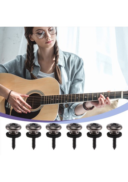 6 Adet Kafa Gitar Kayışı Düğmeleri Kayış Kilitleri Krom (Siyah) (Yurt Dışından) fırsatları