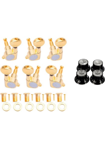 Gitar Düğmeleri 2 Cilt ve 2 Ton Gümüş Üst Şapka Çan ve 6 Gitar Ayar Mandalları Tuner Dokunuşlar Dizeler Düğme 3l + 3r Altın (Yurt Dışından)