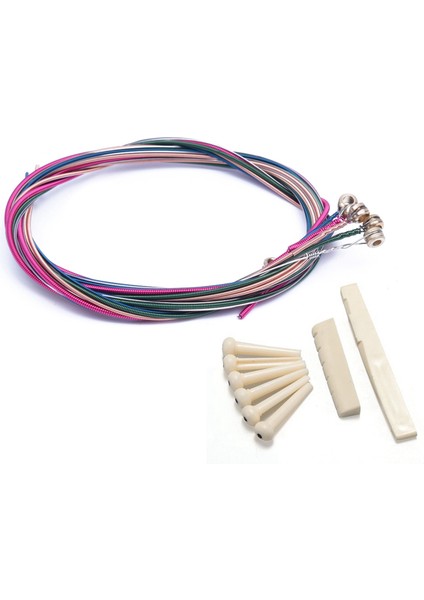 2 Gitar Aksesuarları Set 1 Set Gökkuşağı Renkli Renk Dizesi ve 1 Set 6 Köprü Pimleri + Eyer + Köprü Eyer Kemik (Yurt Dışından)