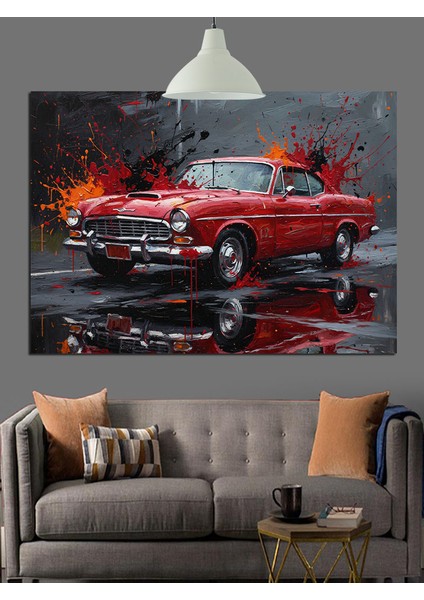 Kırmızı Klasik Araba Dekoratif Kanvas - Mdf Ahşap Tablo fiyatları