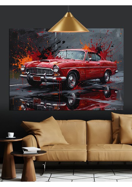 Kırmızı Klasik Araba Dekoratif Kanvas - Mdf Ahşap Tablo indirimleri