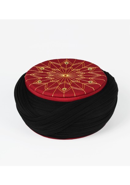 Talebe Sarığı-Siyah Kumaş-Bordo Takke-Çapraz Sarım-Kuş Gözü-7 Metre