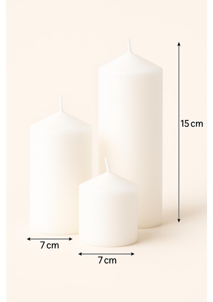 Silindir Mum 3lü Set Beyaz