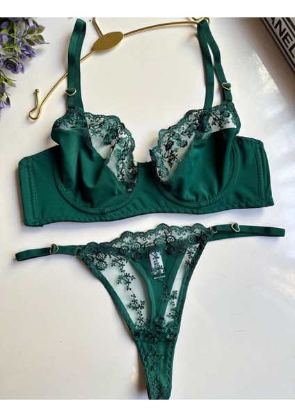 Kadın Yeşil Dantel Saten Iç Çamaşır Takımı modelleri