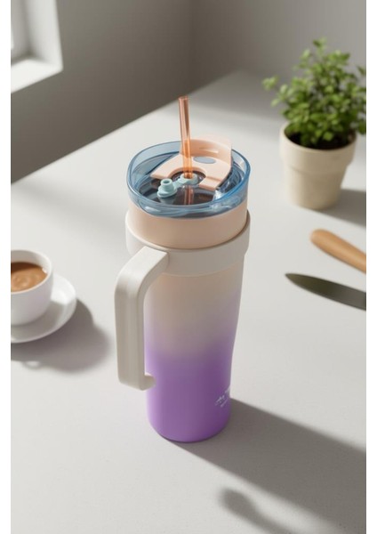 Horizon - Pipetli Termos Bardak Pembe 1000ML