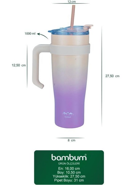 Horizon - Pipetli Termos Bardak Pembe 1000ML modelleri