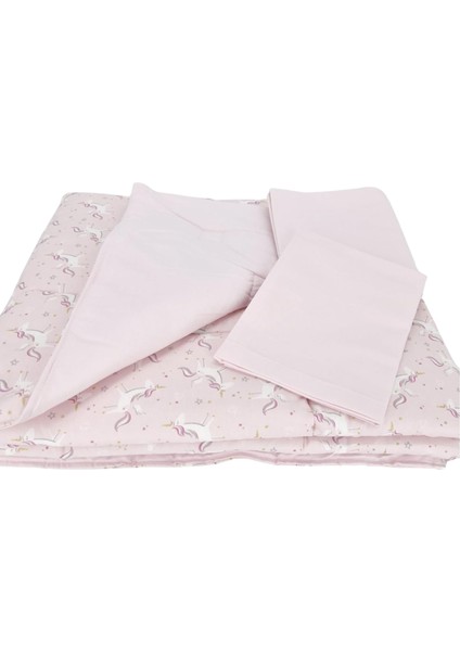 El Yapımı At Desenli Yorgan Çarşaf ve Yastıklı Üçlü Set (Pembe)