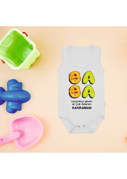 Baba Baskılı Beyaz Pamuklu Body Çıtçıtlı Zıbın