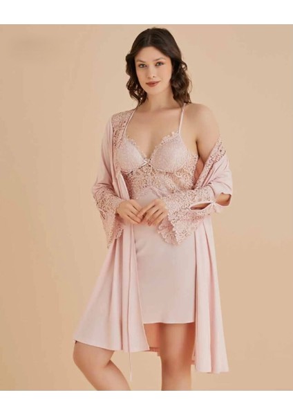 Kadın Pudra Gecelik&sabahlık&şortlu Takım&pijama Takımı 6'lı Penye Gelin Çeyizlik Set W5.8.dkukchss fiyatları