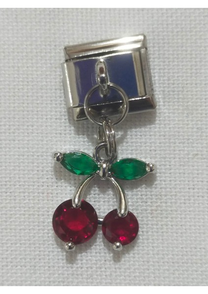 Kiraz Tasarımlı Şık Sallantılı Charm, Italyan Bileklik Uyumlu Paslanmaz Çelik