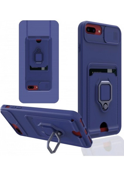 iPhone 7 Plus Kılıf Zuma Kartvizitli Yüzüklü Silikon - Lacivert (K95)