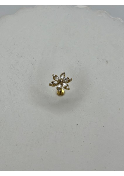 Kar Tanesi Şeklinde Taşlı Gold Piercing