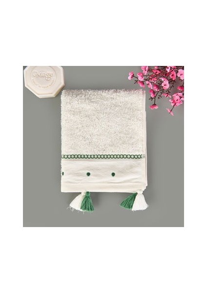 Soft Piene El Havlusu - Ekru / Yeşil - 30X50 cm