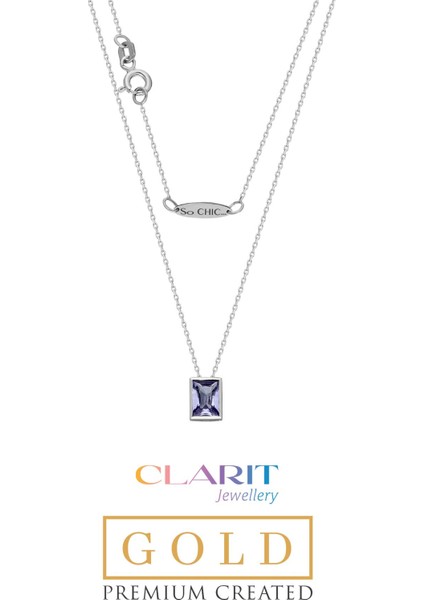 Created Alexandrite Taşlı Clarit Serisi Beyaz Altın Baget Kolye fiyatları