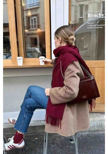 Kadın Özel Karışımlı Akrilik Atkı Bordo