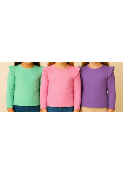 Kız Çocuk 3'lü Uzun Kollu Badi. 6 Ay 7 Yaş Arası 3 Lü Badi Seti Fırfır Detaylı %100 Pamuk Kız Bebek