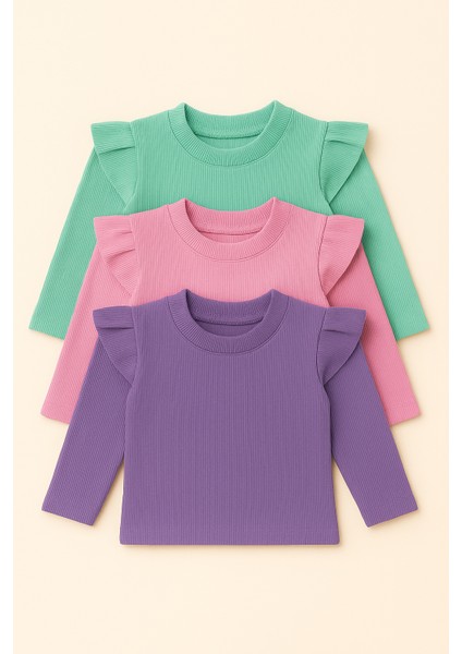 Kız Çocuk 3'lü Uzun Kollu Badi. 6 Ay 7 Yaş Arası 3 Lü Badi Seti Fırfır Detaylı %100 Pamuk Kız Bebek fiyatları