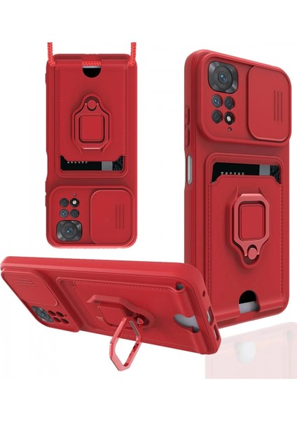Xiaomi Redmi Note 11 Pro Kılıf Zuma Kartvizitli Yüzüklü Silikon - Kırmızı (K95)