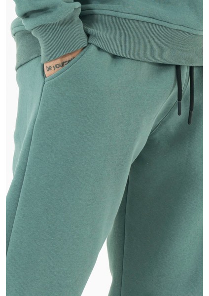 Erkek Mint Eşofman Altı Rahat Kalıp 3 Iplik Şardonlu Düz Paça