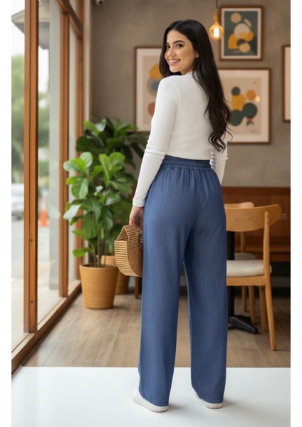 Bel Lastikli Bağcıklı Bol Paça Palazzo Yazlık Denım Pantolon modelleri