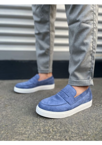 JY180 Estilo x Bağcıksız Süet Erkek Günlük Spor Klasik Ayakkabı Sbt - Mavi