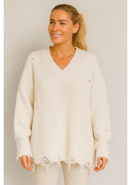 Selanik Beyaz Yün Kazak