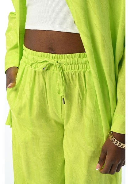 Kadın Beli Lastikli Bol Paça Limon Rengi Desenli Pantolon fiyatları