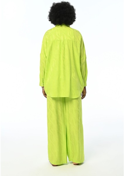 Kadın Beli Lastikli Bol Paça Limon Rengi Desenli Pantolon modelleri