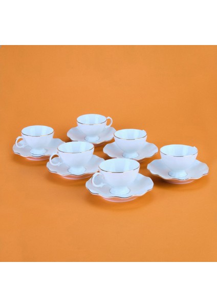 Yaldızlı Bone 12 Parça Kahve Fincan Takımı - Beyaz