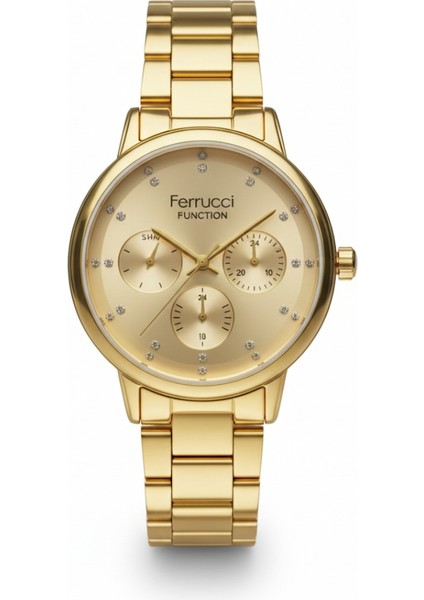 Ferrucci Kadın Kol Saati Altın Renk, Altın Kadran - Şık Metal Kordon, 2 Yıl Garantili