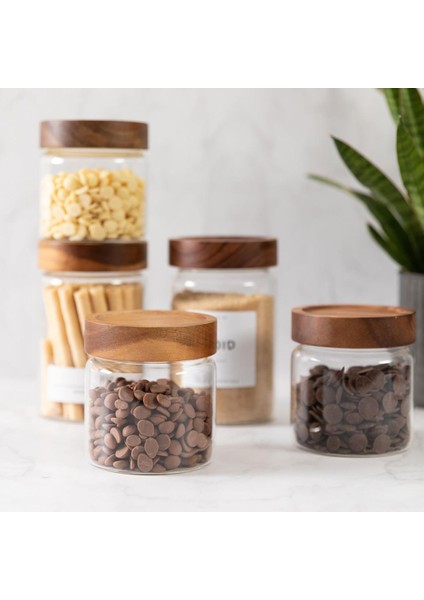 4 Lü 320 ml Ahşap Kapaklı Cam Kavanoz Seti | Kahvaltılık, Reçellik, Baharatlık & Erzak Saklama Kabı fiyatları