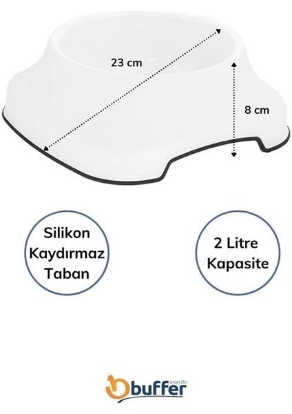 Silikon Kaydırmaz Taban Plastik Kedi ve Köpek Mama ve Su Kabı 2 L