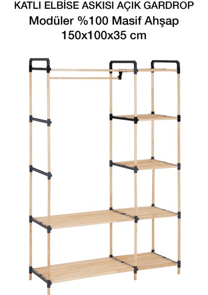 Pazaraza Ne-03 Modüler Raflı %100 Masif Ahşap Elbise Askısı Açık Gardırop fiyatları