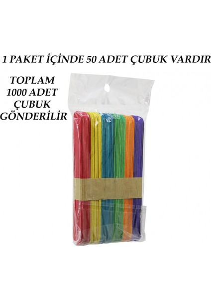 Renkli - 1000 Adet Ahşap Elişi - Dil Çubuk 15CM x 1.8cm (5324) fiyatları